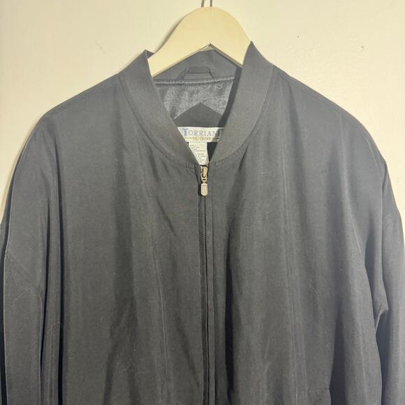 Torriani Jacket Mens Black Bomber Silk Classic Minimal Party Dressy Closet Stapl - Picture 3 of 9
